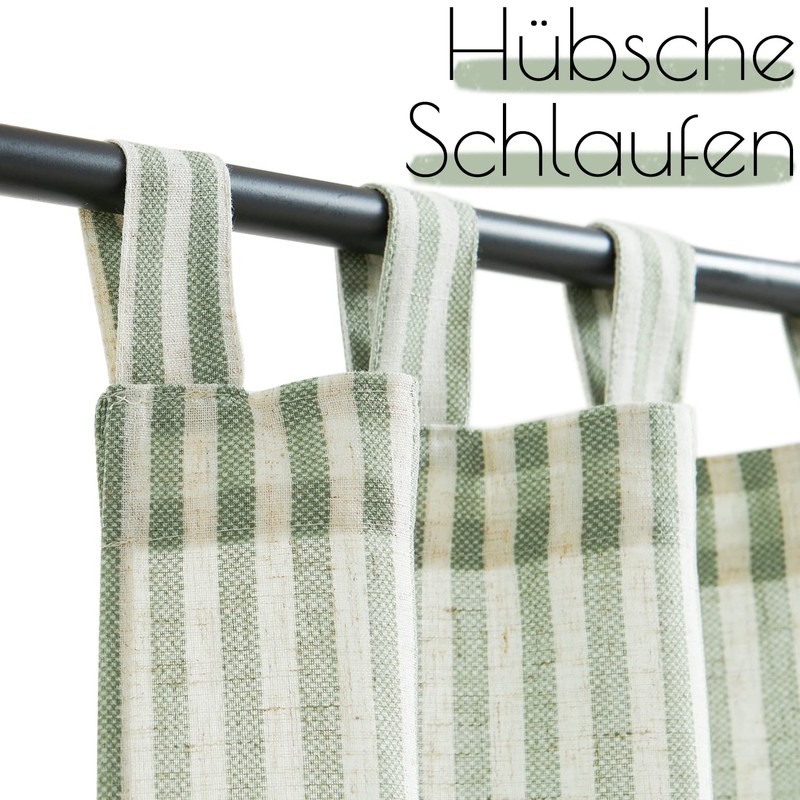 TOPICK Striped Panel Curtains, School Running, Linen Curtains with Stripes,