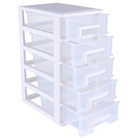 Toyvian Plastic Storage Drawers,5-Drawer Plastic Storage Bins with Clear Drawers,Storage Organization(Small Size,White)