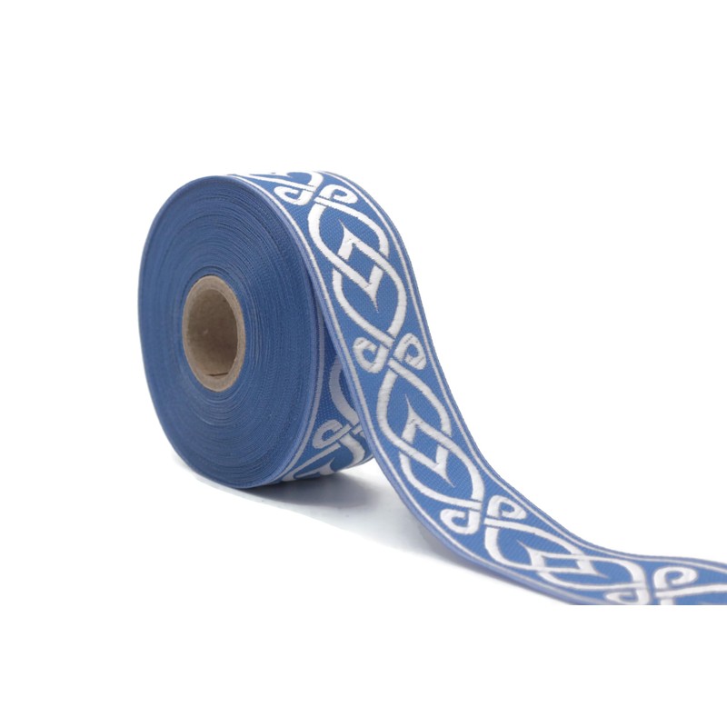 11 Yard Spool 1.37" Blue Celtic Knot Jacquard Ribbon for