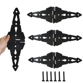 Joocosy 8 in Fence Gate Hinges, Wood Gate Hinges Heavy Duty, Decorative Fence Hinges for Outdoor Wooden Gates 4 Pack, Black (16" Total Length)