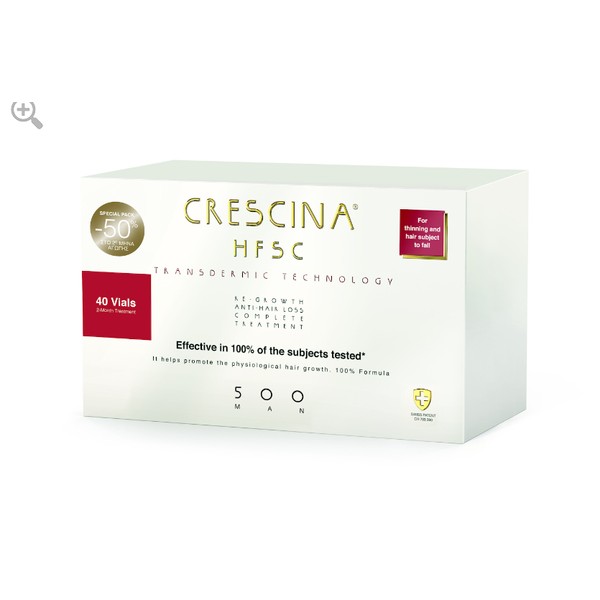 Crescina Promo Transdermic HFSC Man 500 Growth & Anti-Hair Loss Treatment - Medium Stage Thinning & Intense Hair Loss for Men 20+20 Vials