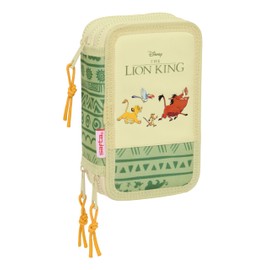 Safta Mufasa School Pencil Case with 37 Utensils, Pencil Case for Children, Ideal for Children from 5 to 14 Years, Comfortable and Versatile, Quality and Resilience, 12.5 x 5.5 x 19.5 cm, green/beige,