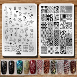 2Pcs/Set Animal Zebra Strips Stamping Template Geometry Letter Words Creative Large Size Nail Plate Printer Nail Image Plate 14.5×9.5cm (D04/D08)