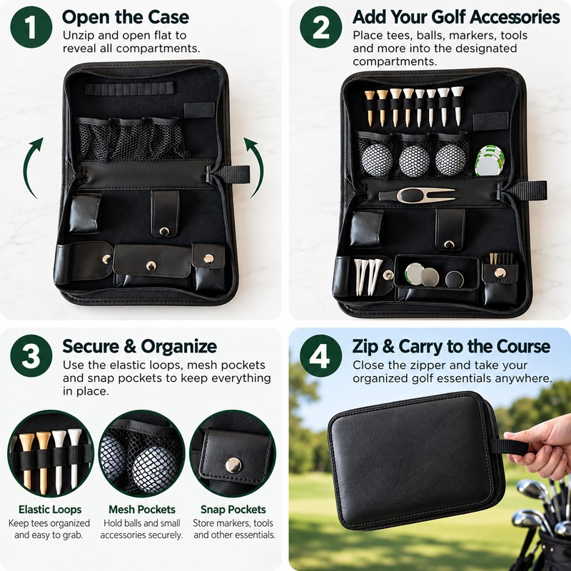 Golf Accessories Storage Bag for Golf Tools – Portable Black