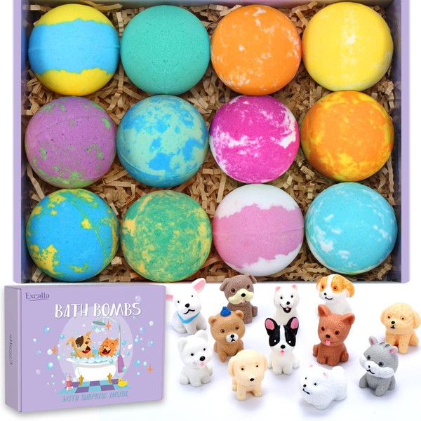 Bath Bombs for Kids with Toys Inside for Girls Boys - 12 PCs Bubble Bath Fizz Balls Gift Set with Surprised Puppy Toy, Gentle and Kids Safe for Easter Eggs Stuffers Christmas (Package May Vary)