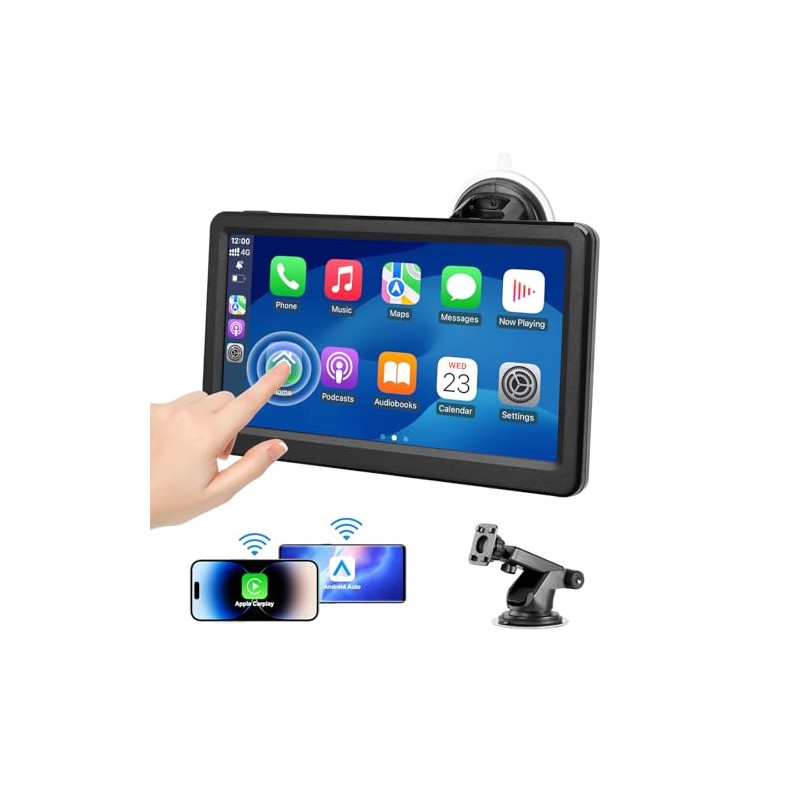 Wireless Carplay Screen for Car, 7" HD Touch Screen Portable