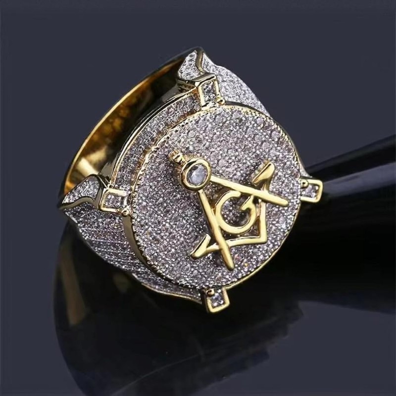 Masonic Ring, Compass and Square Ring for Men, Sparkling Hip