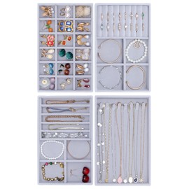 IBURTEN Premium Stackable Jewelry Tray, 4 Layers Jewelry Organizer for Drawer for Earring, Necklace, Rings and Bracelet, Jewelry Organizers and Storage for Women, Jewelry Drawer Organizer Inserts