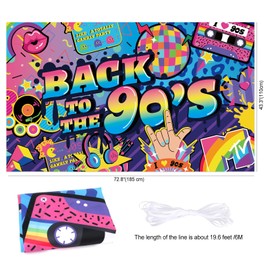DPKOW Large Back To The 90's Banner for 90s Party Decoration, 90s Retro Indoor House Decoration, 1990s Birthday Party Photo Backdrop Decoration, Colorful 90s Party Decoration, 195 x 110cm