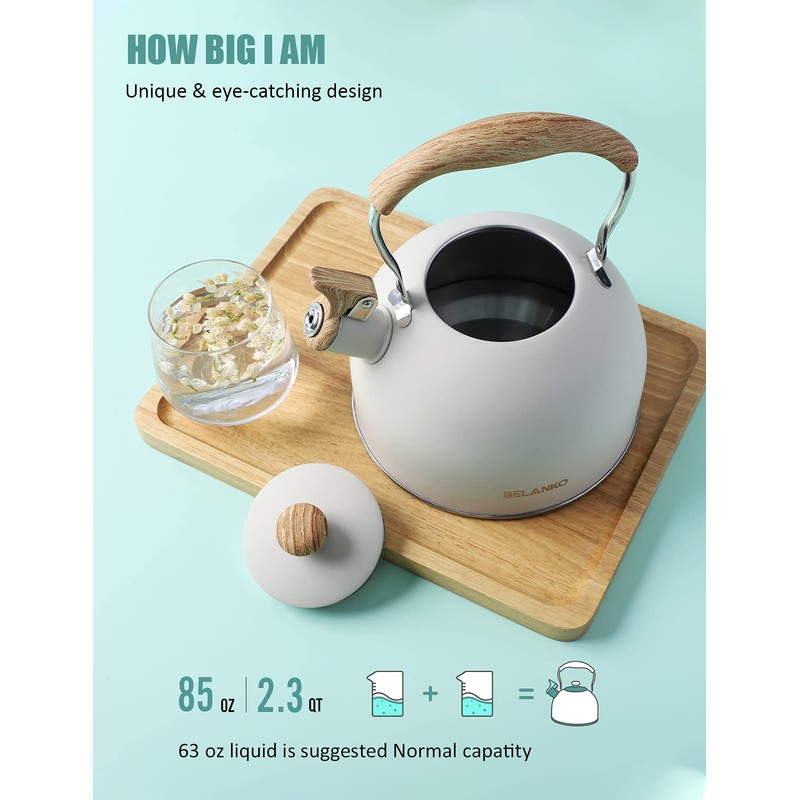 Tea Kettle, BELANKO 85 OZ / 2.5 Liter Whistling Tea