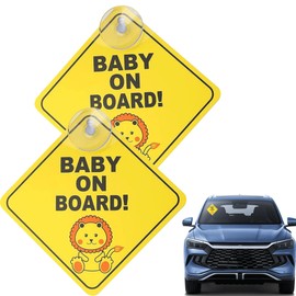 2PCS Baby on Board Sign for Car Warning Signs Kids Driving Safety Baby on Board Sticker Baby in Car Sticker with Reusable Durable Suction Cup for Car Window Decal
