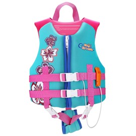HeySplash Life Jacket for Kids (Suitable for 37-55 lb), Children Watersports Life Vest Swim Vest Flotation Device Kids Trainer Vest with Survival Whistle, Easy on and Off, Medium Size, Lake Blue