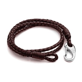 Men's Leather Bracelet, XL, Brown, Braided Double Wrap Bracelet with Stainless Steel Shrimp Clasp, 23cm XL Size Bracelet For Men by Tribal Steel