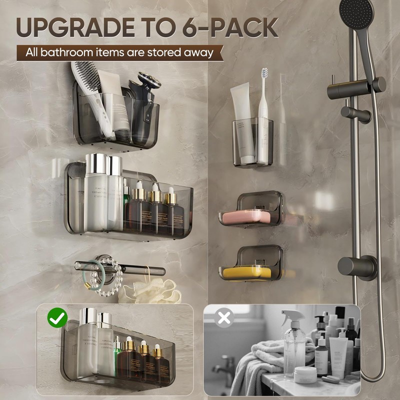 Plaitaoai Acrylic Shower Caddy,6 Pack Acrylic Rustproof Shower Organizer with