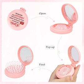 MystiCharm Nurses Week Appreciation Gifts for Women Stocking Fillers Christmas Thank You Valentines Birthday Halloween Easter Graduation Gift Travel Folding Hair Brush with Mirror for Nurse Vet Dental