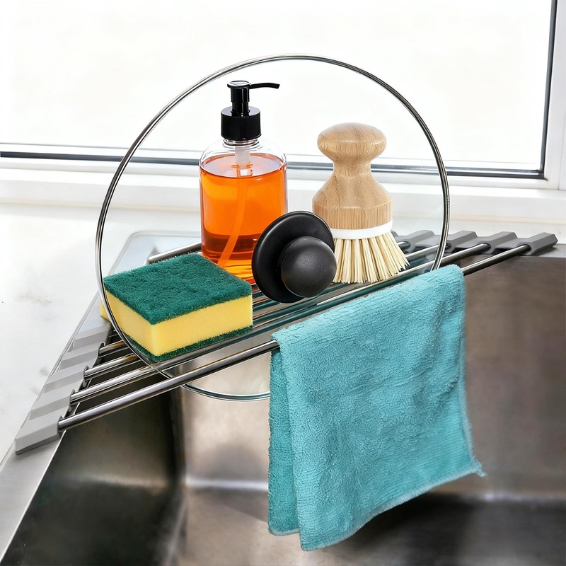 Kitchen Stainless Steel Corner Caddy Triangle Dish Drying Rack for