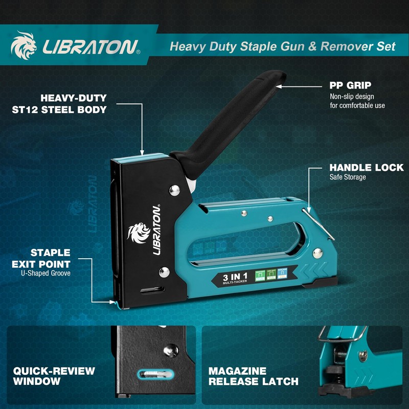 LIBRATON Heavy Duty Staple Gun for Wood Upholstery & Remover