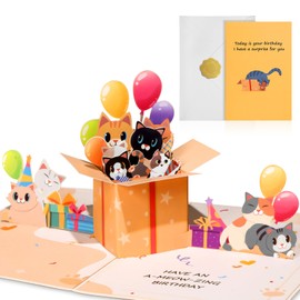 JMHACHY Pop Up Birthday Card with Envelope - 3D Cat Themed Pop Up Funny Birthday Card, Surprise Gifts for Kids Girl Boy Daughter Son Sister Grandson Cat Lover Women Friend, Have an A-Meow-Zing Day
