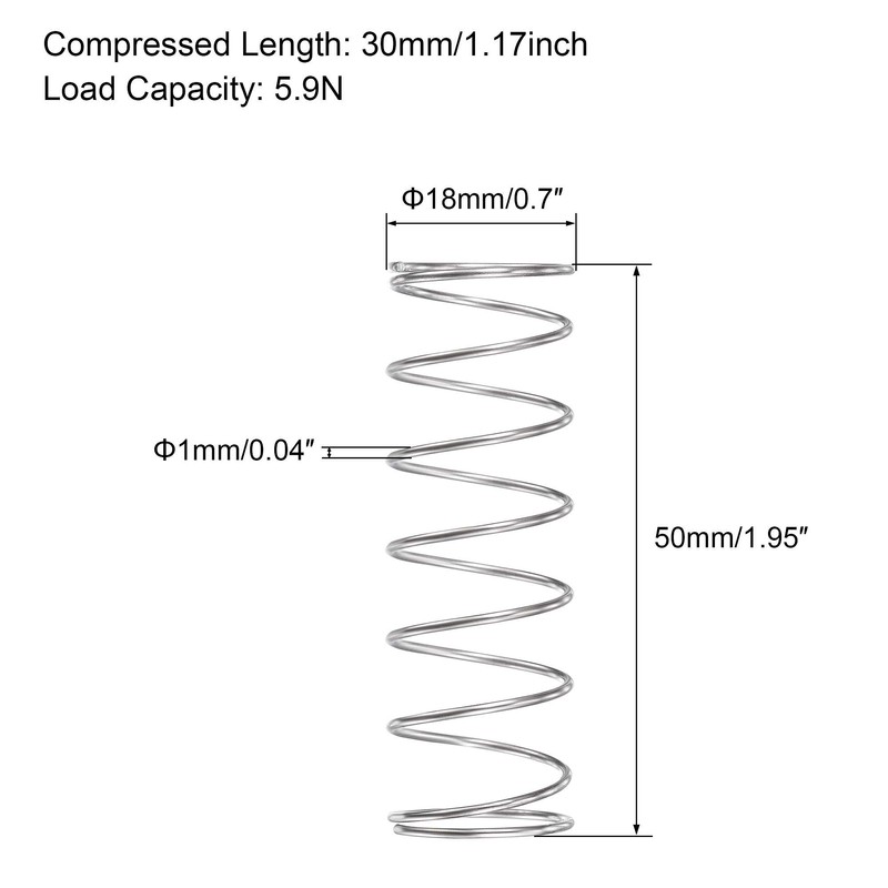 sourcing map Compression Spring, 304 Stainless Steel Compression Springs, Silver