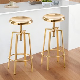 Vogue Furniture Direct Gold Bar Stools Set of 2, Adjustable Height 360° Swivel Bar Stools, Backless Industrial Metal Counter Stools with Footrest, Bar Chairs for Kitchen Island, Home Bar, Pub, Bistro
