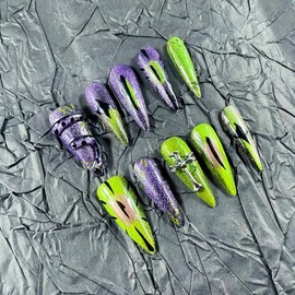 Press on Nails Handmade Nails 10Pcs Dark Gothic Style Manual Press on Nails Colorful Eyes Fake Nails for Women Party Holiday Photo Size S