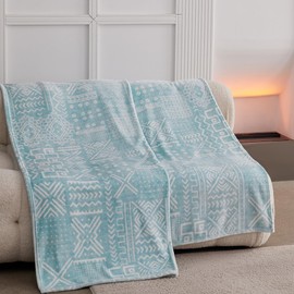 KORBLISS Home Super Soft Throw Blanket 50x60 Inches, Premium Lightweight Silky Fleece Face Fabric with Fluffy Fuzzy Sherpa Reverse Bed Blanket for All Season, 50"x60", Symbol Blue