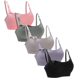 Suekaphin 5Pack Seamless Nursing Bra Women Maternity Breastfeeding Pregnancy Support Full Coverage Bralette Padded Cups,Large,Ribbed