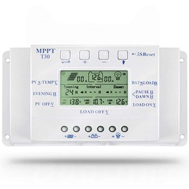 OOYCYOO 30A MPPT Solar Charge Controller 30A 12V/24V Automatic Voltage Detection Solar Panel Intelligence Controller with LCD Display USB
