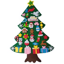 Felt Christmas Tree, Felt Christmas Tree for Children, DIY Felt Christmas Tree with Removable Ornaments, New Year Wall Hanging Decorations (newA)