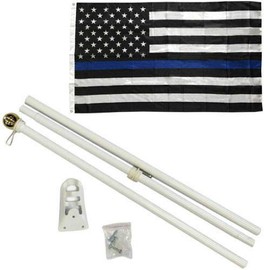 JumpingLight 3x5 3x5 Police Memorial Thin Blue Line Flag White 6ft Pole Kit Gold Ball Flags