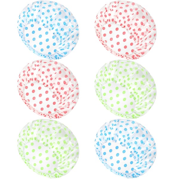 【6 STÜCK】 Mugust Duschhaube für Damen,wasserdichte und Wiederverwendbare Duschhauben,Punktmuster Shower