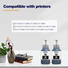 LAIPENG 113 Ink Compatible with Epson 113 for Ecotank ET-16150 ET-16600 ET-16650 ET-16680 ET-5150 ET-5160 ET-5170 ET-5800 ET-5850 ET-5880 Pro ET-113 5000 ET-5800 ET-5850 ET-5880 Printer (BK*2)