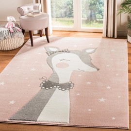 SAFAVIEH Carousel Kids Collection Area Rug - 6'7" x 9', Pink & Ivory, Doe Design, Non-Shedding & Easy Care, Ideal for High Traffic Areas for Boys & Girls in Playroom, Nursery, Bedroom (CRK191P)