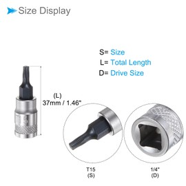 CoCud Torx Bit Socket, 1/4" Drive x T15 S2 Steel CR-V Torx Star Socket Impact Bit Screwdriver Sockets Adapter - (Applications: for Fastening Screws), 1-Pieces