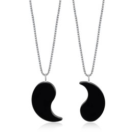 COAI Relationship Yin Yang Black Obsidian Stone Couples Pendant Necklaces