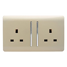 Trendi Switch 2 Gang Artistic Modern Glossy 13 Amp Electrical Long Switched Double Plug Socket Gold