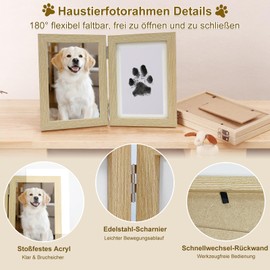 Paw Print Set Dog Cat Footprint Baby Set with Wooden Picture Frame, Baby Imprint Set 0-6 Months with 2 Inkless Ink Pads 4 Cards, Gift for Dogs Gifts, Baby Shower Family