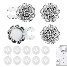 Gosknor Set of 4 Rhinestone Button Covers with 10 Sewing Buttons, Removable Flowers Rhinestone Button Cuffs for Women's Clothing Crafts