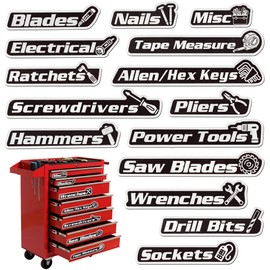Magnetic Tool Box Labels - 15-Pack, Reusable Magnetic Toolbox Labels Suitable for Garage Organization, Tool Cabinets, and Mechanic Carts