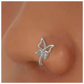 Jugielu Boho Silver Butterfly Clip On Nose Rings Crystal Butterfly Fake Septum Rings Hollow Butterfly Nose Rings U Shaped Clip on Nose Stud Nose Rings Hoop Jewelry for Women