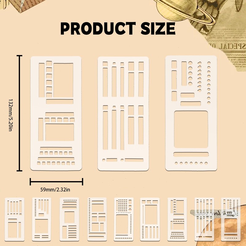 9 Pack Handmade Flexible Record Template, Reusable Planner Stencils Templates