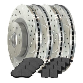 AutoShack Front & Rear Drilled & Slotted Brake Rotors Ceramic Brake Pads | Replacement for 2007-2015 Mazda CX-9 3.5L 3.7L V6 AWD FWD | Silver Coated | 12-PC Brake Kit | TurboGuard