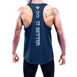 Boyzn 1 Pack Men's Y-Back Sleeveless T-Shirts, Quick Dry Workout Muscle Gym Tank Top, Breathable Running Tank Top Training Fitness Bodybuilding Tee Navy-L