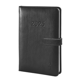 Chronoplan 50825 Book Calendar 2025 (Diary A6 (95 x 145 mm) Hard Cover Made of High-Quality Imitation Leather, Weekly Planner, 1 Week on 2 Pages, Includes Magnetic Closure, Pen Holder, Black