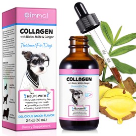 Collagen for Dogs, Dog Collagen Liquid Drops, Dog Collagen with Biotin, MSM & Ginger Digestive & Immunity Support, Itch Relief, Skin & Coat and Joint Health, Dog Collagen Supplement 60ml ﻿