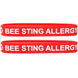 SayitBands 2 Pack of YOUTH Sized Bee Sting Allergy Medical Alert Wristband Bracelets Red