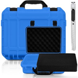 Relaxweex 14.3 x 11.4 x 4.5 Inch Waterproof Hard Case with DIY Customizable Foam Insert Portable Protective Case with Knife for Camera Drones Equipments Tools Test Instruments (Blue)