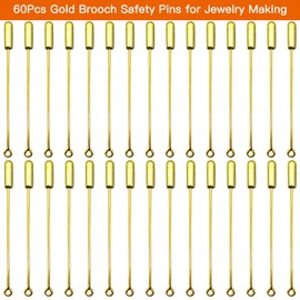 60pcs Brooch Pin Stick for Jewelry Making,Metal Stick Pin Brooch Safety Pins Needle Eye Pin with Stopper Ends for DIY Costume,Suit Tie Hat pin,Jewelry Making Accessories(Gold)