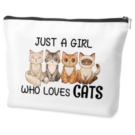 Cat Lovers Gifts for Women Cat Themed Gifts for Women Animal Themed Gift for Friend Woman Funny Makeup Bag Gift Just A Girl Who Loves Cats Christmas Presents Cosmetic Bags