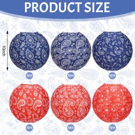 Riakrum 18 Pcs Bandana Paper Lantern Western Cowboy Party Decorations 10 Inches Red and Blue Hanging Paisley Paper Lantern for Wild West Party Supplies Wedding Birthday Home Decor